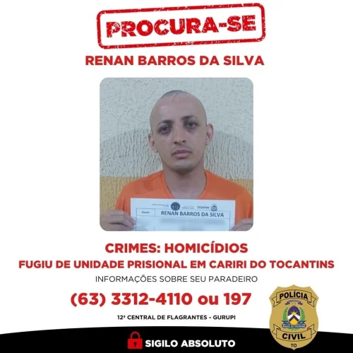 Serial killer foragido há 60 horas no TO é integrante do PCC e condenado a 72 anos