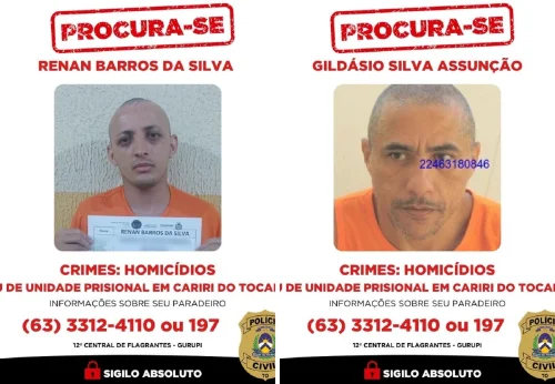 Dois presos de alta periculosidade fogem de presídio de segurança máxima no Tocantins