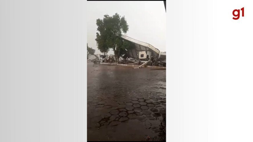 Temporal causa destruição em posto de combustíveis em Tabocão